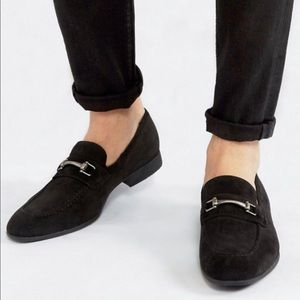 ASOS Loafers in Black Faux Suede with Snaffle